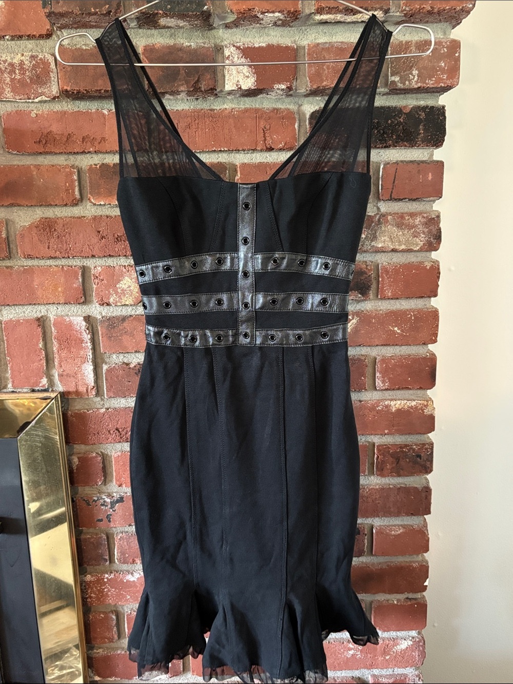 bebe Black Mermaid Dress with Faux Leather Trim Women’s Size 0 - Picture 4 of 10